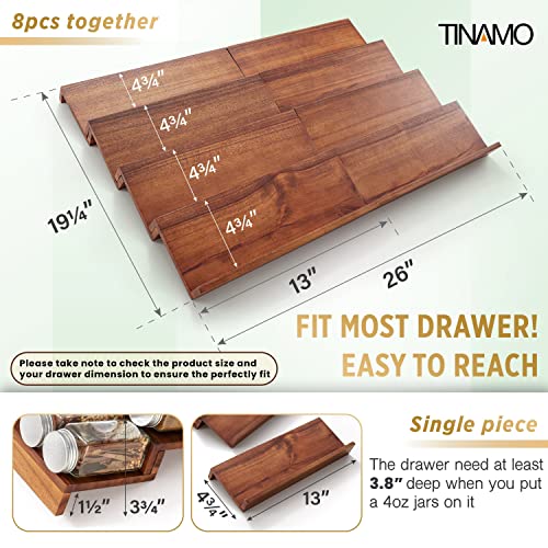Image of Tinamo Spice Drawer Organizer-Acacia Wooden Countertop Tray Spice Racks Organizer For Cabinet Storage Shelf-4 Tier Spice Rack Organizer For Drawer 64 Jars, Tiered Shelf