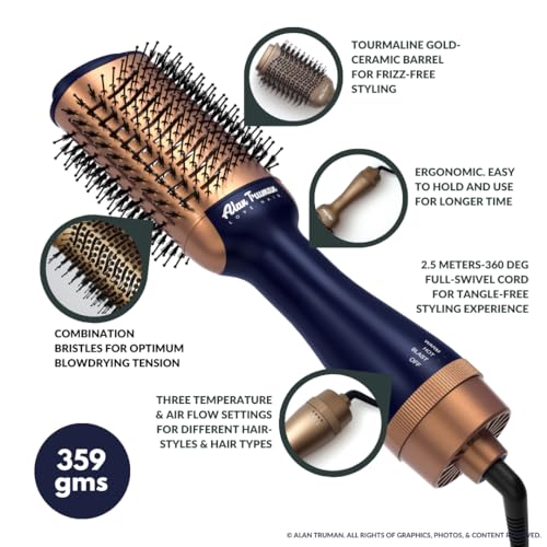 Image of Alan Truman The Blow Brush with Storage & Travel Case - Midnight Blue| Dryer In The Form Of A Brush| A 6 in 1 Multistyler
