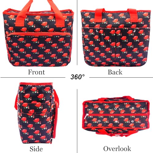 Image of Mdoker Knitting Bags and Totes Organizers Large Crochet Bag Lightweight Yarn Bags for Travel Yarn Storage Organizers for Crochet Hooks,Yarn,Knitting & Crochet Supplies(Red Rose)