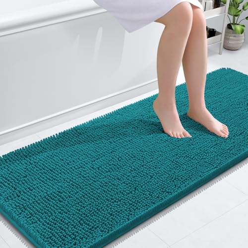 Image of OLANLY Bathroom Runner Rugs 59x24, Soft Absorbent Chenille Bath Rugs, Rubber Backing Quick Dry, Machine Washable Long Bath Mats for Bathroom Floor, Tub and Shower, Home Decor Accessories, Deep Lake