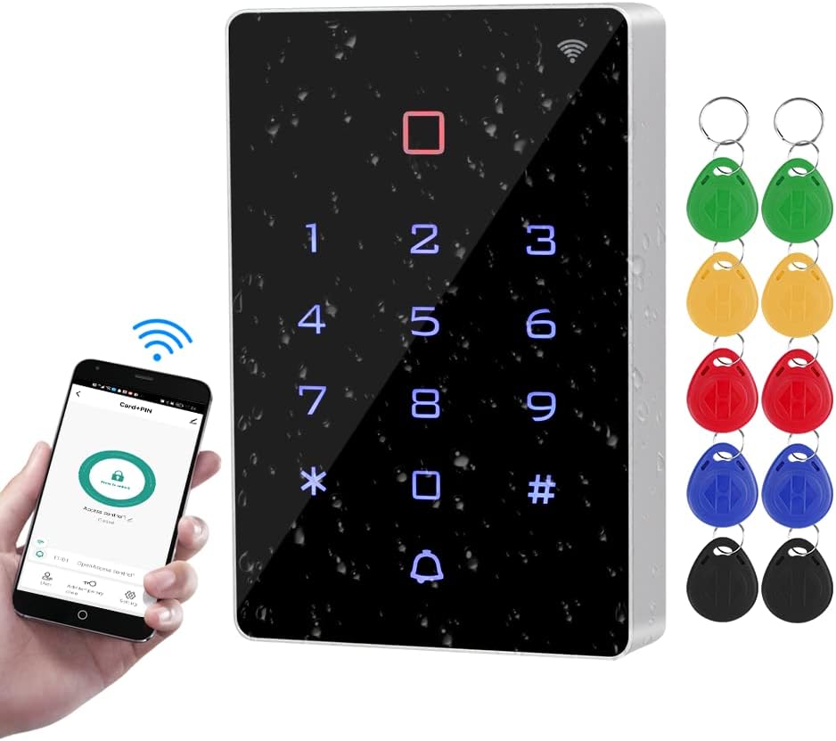WiFi Tuya RFID Access Control Keypad Wireless IP68 Waterproof Access Controller Keyboard WG26/34 Phone APP Password Unlock System+ 10pcs Keyfobs