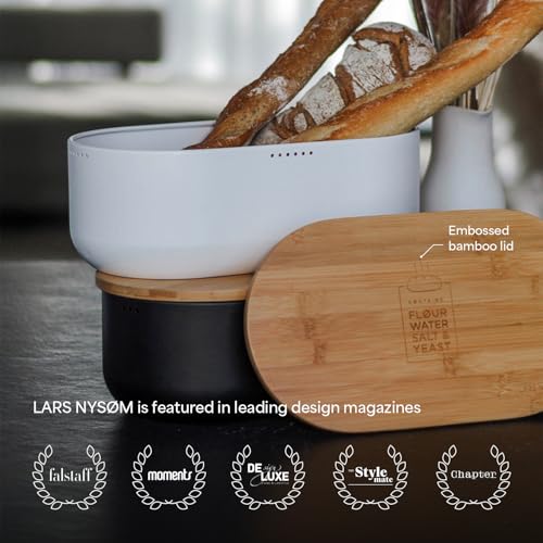 Image of LARS NYSOM Bread Box I Metal Box for long lasting freshness I Bread Bin with bamboo lid usable as cutting board I 13.8x7.7x5.3 In (Midnight Black)