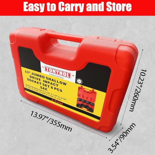 Image of TONYNOL 1 /2 Inch Drive Impact Jumbo Socket Set,6-Point,SAE(2-1 /16 inch to 2-1 /2 inch),8 Pcs,Cr-MO Steel,With a Storage Case