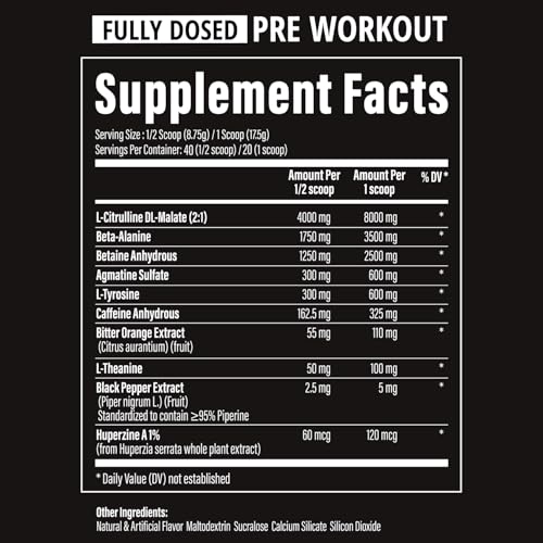 Image of TC Nutrition Batch 27 Pre Workout Powder - 8g Citrulline, 3.5g Beta Alanine, 2.5g Betaine, 325mg Caffeine | Instant Energy, Focus, Pumps, & Strength | Nitric Oxide Booster 20 sv (Orange Cream)