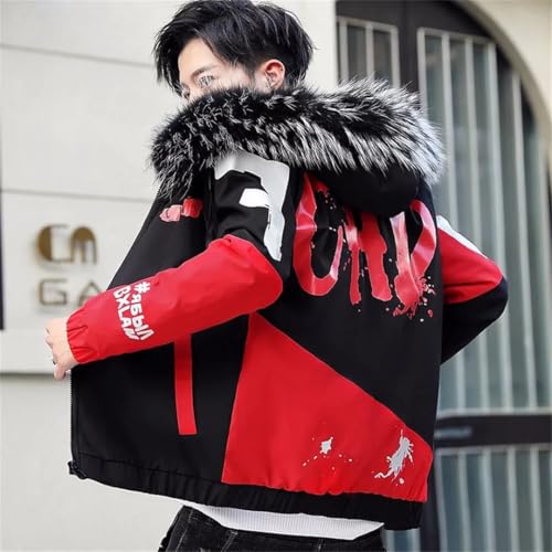 Herren-Winterjacke, großer cooler Pelzkragen, Parka, Outwear, dicker warmer Kapuzenmantel, Winterjacken und Mäntel, Blau mit Fell, M