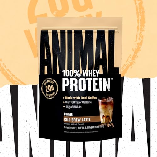 Image of Animal 100% Whey Protein Powder Instant Iced Coffee - Real Coffee for Preworkout, Post Workout Whey Blend + 20g of Protein Shake, 120mg of Caffeine Meal Replacement with BCAA - Cold Brew Latte, 1 lb