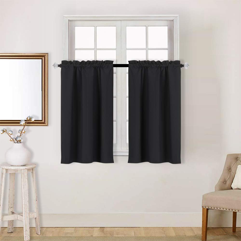 Easy Home 2 Panels Blackout Tier Curtain with Rod Pocket for Kitchen, Bathroom, Living Room, Thermal Insulated, Light Blocking for Any Small Window 36