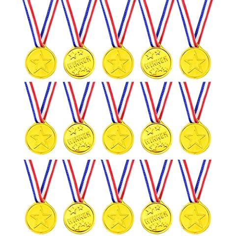 Fantasyon 15 PCS Plastic Gold Winners Medals, Kids Children's Party Award Medals with Neck Ribbons for Party Festival Sports Competition Toys Prizes Awards Cover