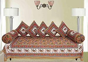 Kuber Industries Elephant Design 8 Piece Cotton Diwan Set - Brown