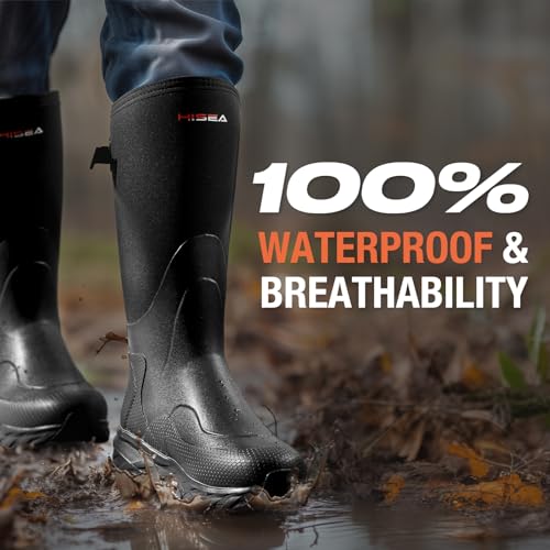 Hisea Super Lightweight Men'S Neoprene Rain Boots Waterproof Insulated Hunting Boots Outdoor With Adjustable Calf thumb #3