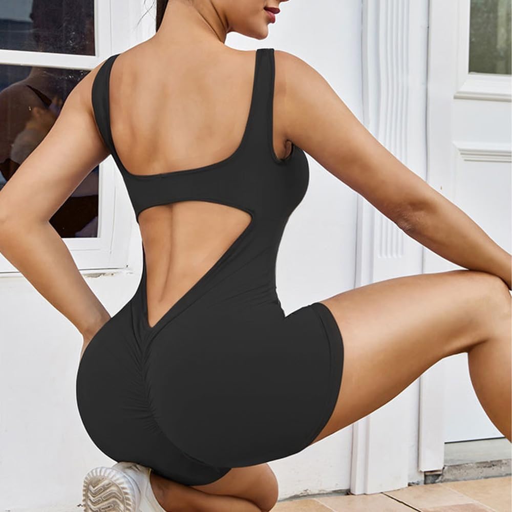 Mono Mujer Verano Corto Sin Manga Jumpsuit Mujer Deportivo con Cuello en U Sexy Jumpsuit Casual Elegante para Push-up Jogging Fitness Yoga Ejercicio
