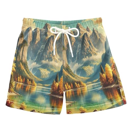 Mountain Lake Fall Boys Swim Trunks Quick Dry Toddler Swimsuit Boy Bathing Suits Board Shorts Swimwear L Multi