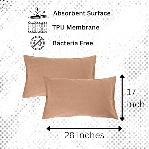 Image of The Maximus Waterproof & Dustproof Terry Cotton Pillow Protector with Zipper Closure || Standard Size Pillow Protector || Pillow Cover Set of 2, Beige (18 inch x28 inch)