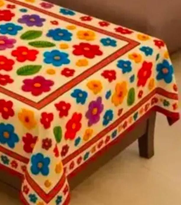 Image of Velvet Decorative Rectangular Table Cover with Traditional Design, Living Room Centre Table Cloth, Beige and Multicolour Size (36 * 56) (Small hd flwer t-c)