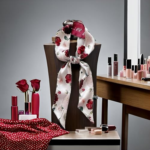 Red Flower Fashion Bag Handbag Handle Ribbon Scarf Polka Dot Printing Neckerchief Scarf Women's Fashion Scarves Clothing, Shoes and Jewelry2