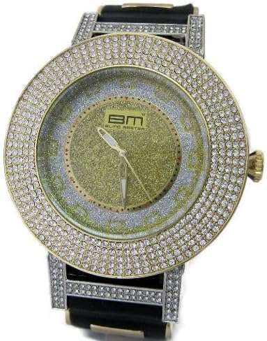 Bling MRSTER 5 Row of Ice Gold Plated Black Rubber Strap Hiphop Watch