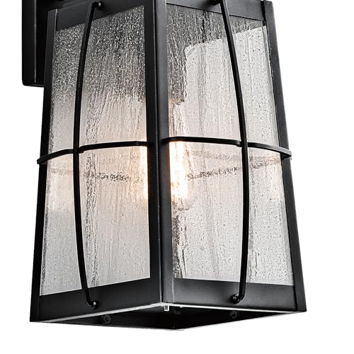 Image of Kichler Tolerand 17.75 inch inch Outdoor Wall Light in Textured Black, 1-Light Exterior Wall Sconce Porch Light with Clear Seeded Glass, (17.75 inch H x 7.75 inch W), 49553BKT