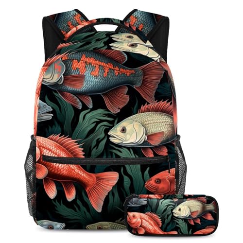 Sac à dos poisson rouge et sa trousse de la salle de classe aux escapades du week-end