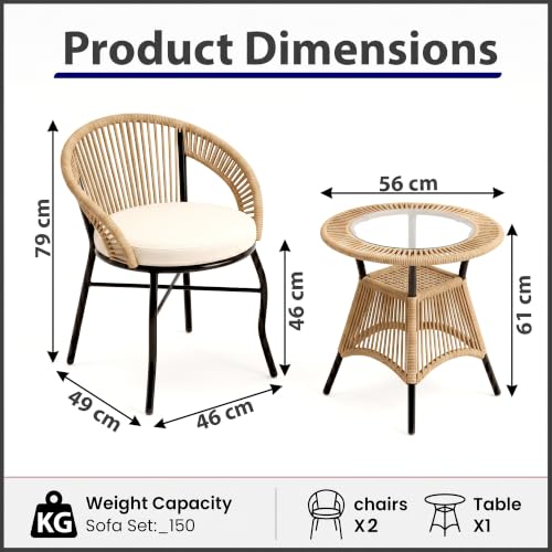 Image of OUTLIVING Init Outdoor Patio Furniture Set | 2 Seater Wicker Chairs with Cushioned Seats & Round Coffee Table | Garden, Balcony, Terrace & Lawn Seating Set - Beige