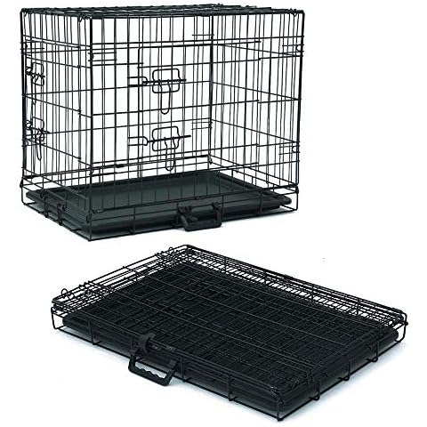 24 inch Pet Cage Dog Cat Puppy Training Folding Metal Kennel Crate With Tray, 2 Doors 4 Locks, Easy to Carrier and Transport, 63 x 44 x 50.5cm Cover