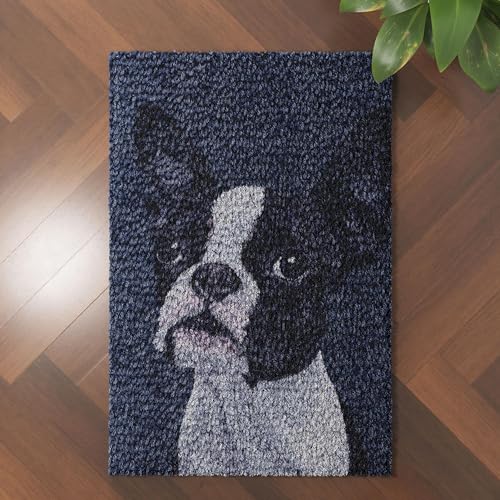 Image of Black White Boston Terrier Latch Hook Rug Kit for Adults DIY Carpet Cushion with Printed Canvas Crochet Yarn Craft Hook and Latch Tapestry for Home Decor Pets Warm Pads 52x38cm(2)