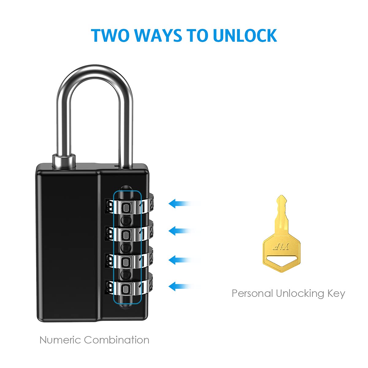 Lot de 4 cadenas à combinaison à 4 chiffres réinitialisables avec clés, étanche pour l'école, la salle de sport ou le casier de sport, clôture, boîte à outils, étui, rangement de moraillon