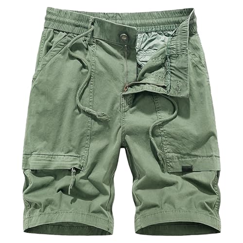 Short cargo pour homme solide multi-poches élastique et réglable à la taille vert 36