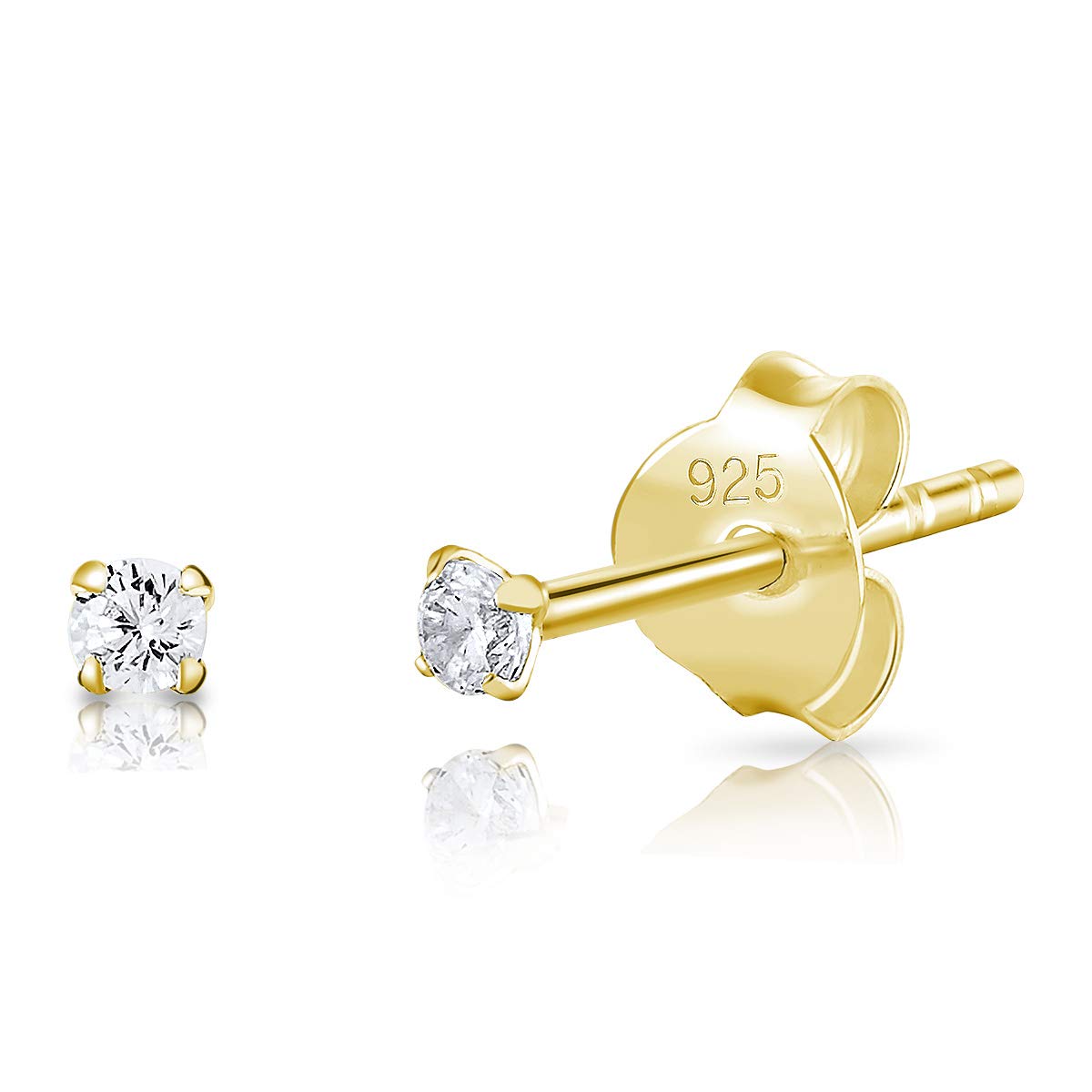 DTPsilver Pendientes Pequeños para Mujer Plata de Ley 925 Chapados Oro Amarillo y con Circonita - Aretes Mujer Oro - Pendientes Pequeños Brillantes - Pendientes Mujer Diamante - Diámetro 2, 3, 4, 5 o 6 mm