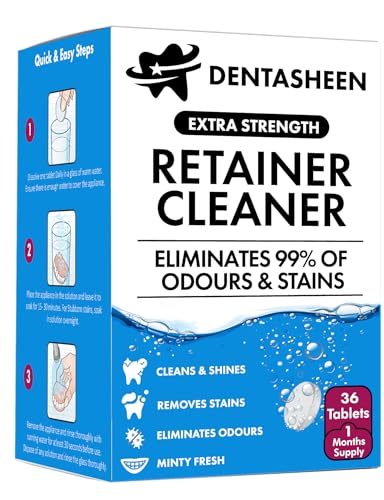 Retainer Cleaner Tablets - 36 Tablets 1 Months Supply - Fresh, Brite and Stain-Free Retainer Cleaning Tablets, Aligner, Gum Shield, Mouth Guard, Denture Cleaners - Dentasheen