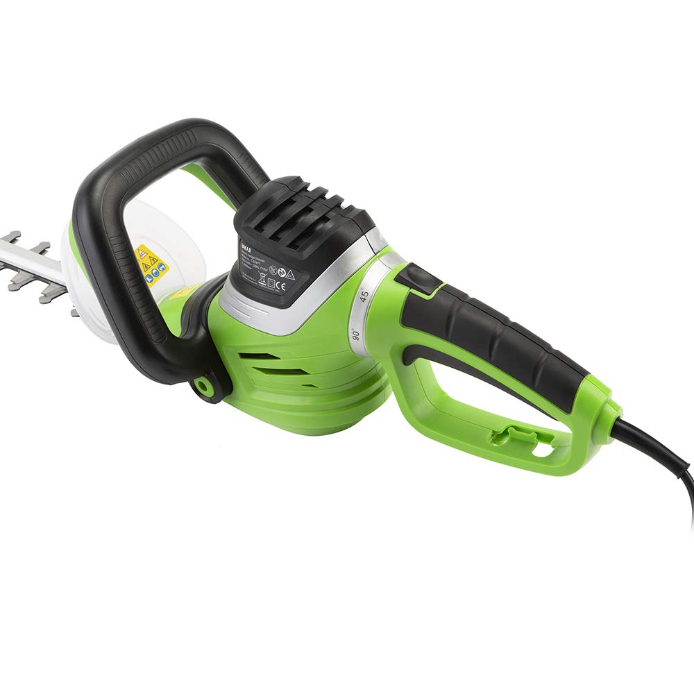 BAKAJI Elektryczne nożyce do żywopłotu, moc 710 W, ostrze, 69 cm, elektryczna piła do żywopłotu, trymer do trawy, noże ogrodowe ze stali i ergonomiczny uchwyt, obrotowy o 180 stopni