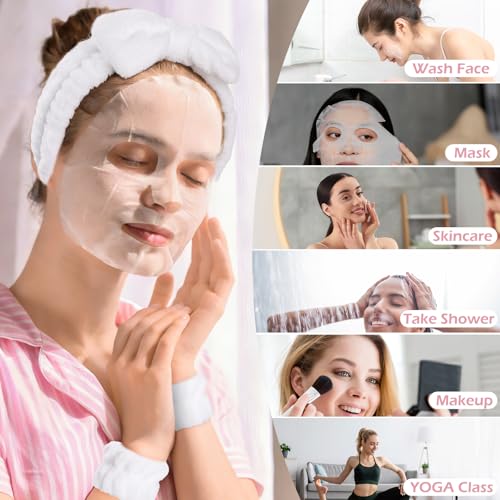 5pcs Bandeaux Spa pour Lavage,Wyngee Bandeaux de Maquillage Polaire Corail Doux Poignets Éponge Élastiques Antidérapants Bandeau pour Soins Visage,Démaquillage,Yoga Blanc – vue 3