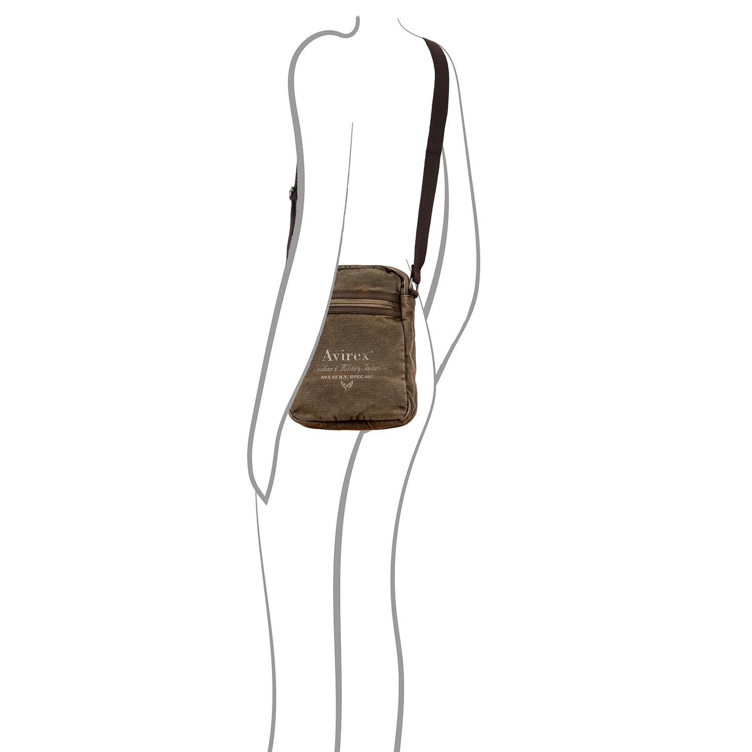Avirex Borsello a Tracolla in Canvas e Pelle Bovina Anticata, Borsa a Tracolla Uomo in Stile Militare, Collezione 140506 CNV0H (Verde Kaki)