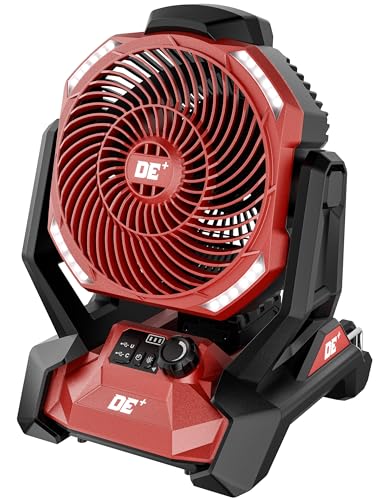 AEROZY Battery Operated Fan for Milwaukee M12 12V Battery Cordless Jobsite Fan for Camping with LED Lights Hook for Hanging Variable Speed for Workshops USB Port(Bare Tool Only)