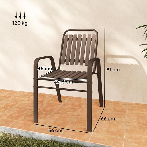 4 chaises jardin empilables acier marron, Outsunny