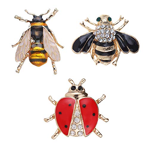 Ailiessy 3Pcs Wasp Bee Ladybug Brooches Pins Insect Animal Honey Bee Beetle Lapel Pin Badges for Women Girls Scarf Suit Clip Pins Set