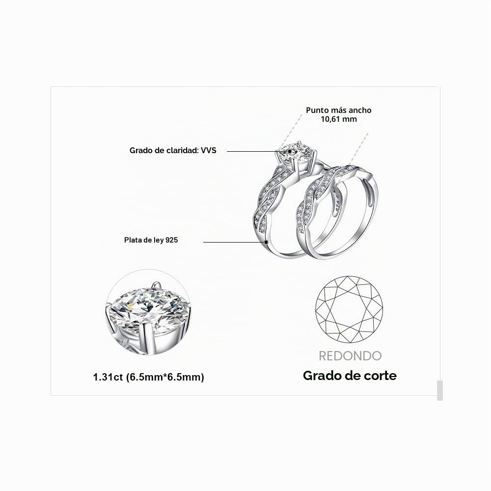 JewelryPalace Infinito Anillo Mujer Plata Diamante Simulado, 1.5ct Anillo de Compromiso Plata de Ley 925 Oro, Promiso Alianza Banda Boda Conjunto, Joyería de Aniversario