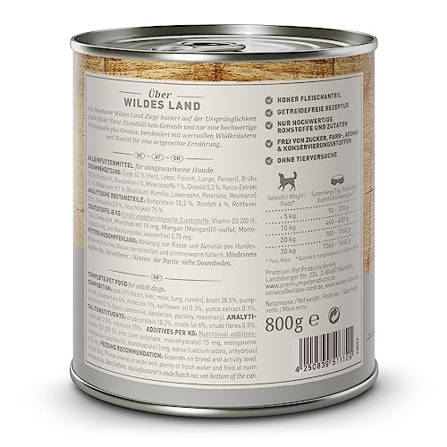 Wildes Land Nassfutter für Hunde, Ziegengeschmack, 6 x 800 g