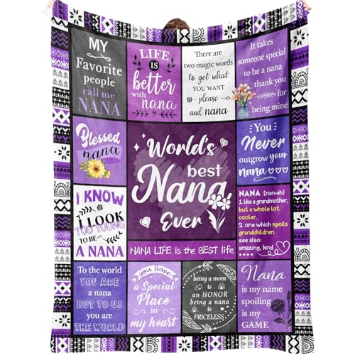 Flpoxzd Nana Gifts Nana Birthday Gifts from Grandkids Birthday Gift for Nanas Grandma Mothers Day Birthday Present Purple Heartwarming Blanket 60x50