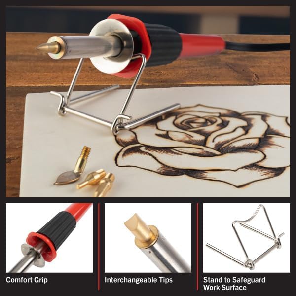 Wood Burning Kit - 29-Piece Wood Burning Tool Set with Variable Temperature Control 25W Pyrography Pen, 25 Points (Tips), and Plastic Storage Case - Woodburning Kits Adults and Beginners by Stalwart