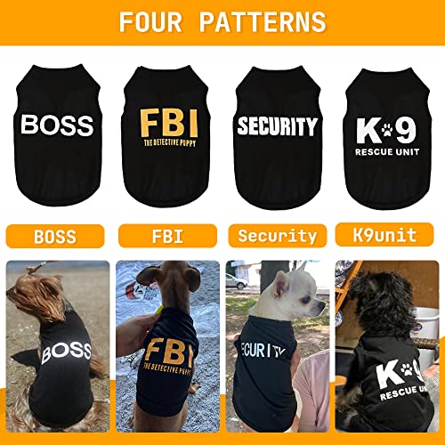 4-Pack Dog Shirt, Security Boss K9Unit Fbi Dog Clothes For Small Dogs Boy, Lightweight Summer Pet Puppy Outfit, Cat Apparel, Black #TOP3