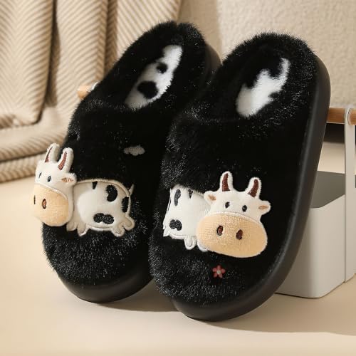 Halloween Slippers Fuzzy Cow Slippers Animal Slippers Spooky Season Shoes - image 2