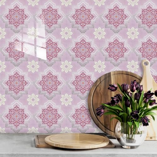 Baldosas Adhesivas Rosa Retro Marruecos Suelo Vinilo Autoadhesivo Vinilo Impermeables Panel Revestimiento Ducha para Baño Cocina Gabinete Muebles Decoración Azulejos Adhesivos 10x10cm /10 Piezas
