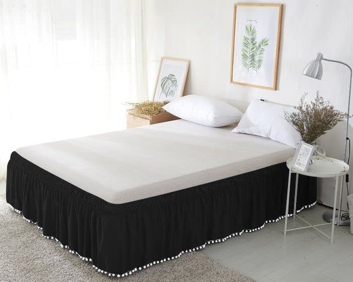 Luxury Hotel Quality Fabric Pom Pom Tassle Platform Wrap Around Bed Skirt 100 Egyptian Cotton 1000 Thread Count