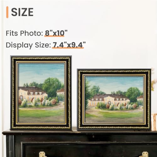 Image of upsimples Vintage 8x10 Picture Frame, Antique Black and Gold Frames, 2 Pack | Gold Picture Frames, Fits 8 x 10 Photos, Elegant Vintage Design, Wall or Tabletop Decor, for Wedding or Family Memorie