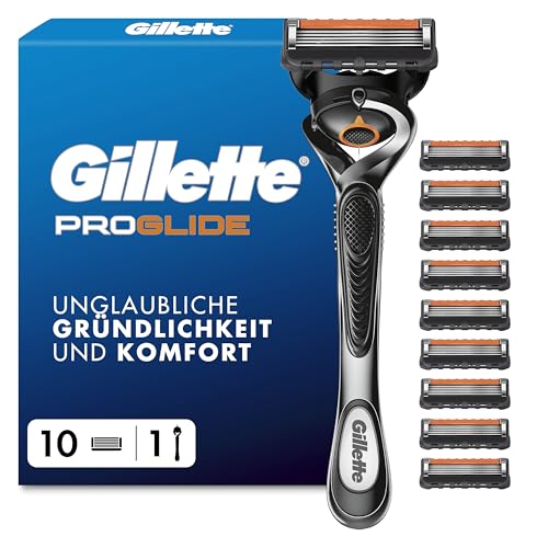 Gillette Fusion5 Proglide Rasierer Herren — Inkl. 1 Nassrasierer 10 Ersatzklingen mit Neuem Everglide Gleitstreifen für Noch Sanfteres Gleiten — Silber/Schwarz 1