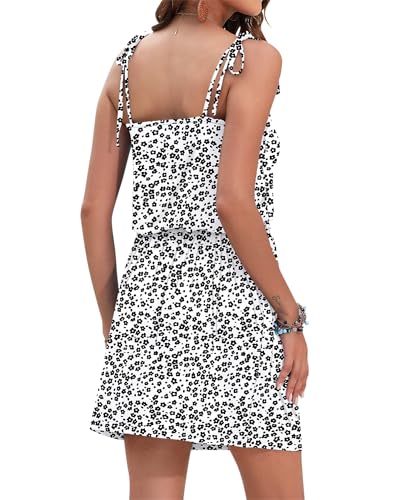 Image of AUSELILY Womens Summer Dresses Sleeveless Spaghetti Strap Beach Cover up Drawstring Waist Mini Short Dress with Pockets