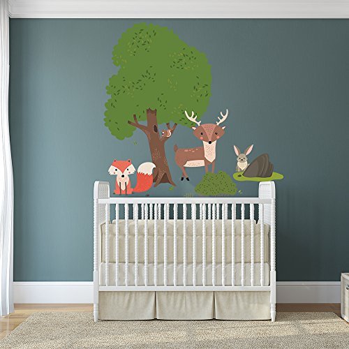 AnOL Kinderzimmer Wand Kinder Aufkleber/Tiere Natur Baum Kunst Heim Baby Aufkleber/Kinderzimmer Bunt DIY Wandsticker/Süßigkeiten Kühl Aufkleber + Gratis Aufkleber Geschenk - 150x146 cm