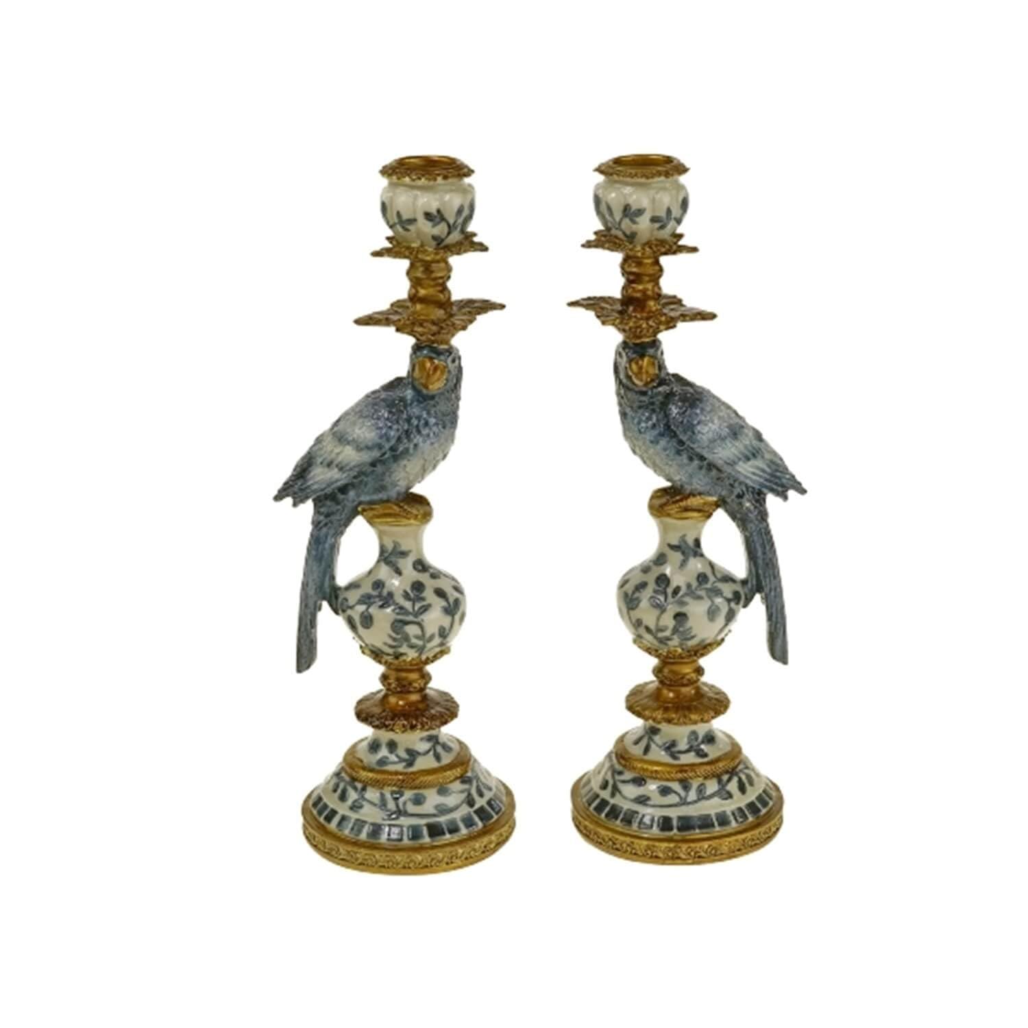 Bougeoir Perroquet Baroque En Porcelaine Et Bronze – Hauteur 35,5 Cm