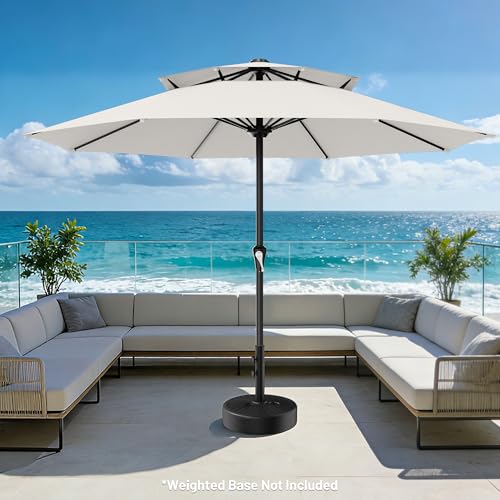 Image of AreShark 11ft 2 Tiers Patio Umbrella - Outdoor Umbrella Waterproof UV Protection, Market Table Umbrella w / 8 Sturdy Ribs&Crank for Pool, Porch, Garden(Ivory)