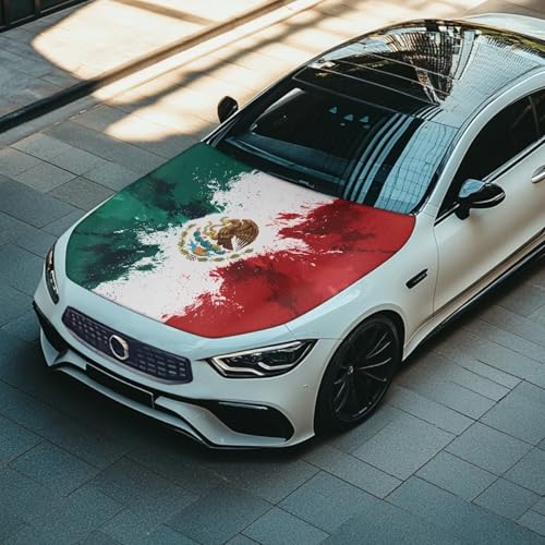 Image of Car Hood Cover Protector 59x39 inches Stretchable Auto Hood Wrap Waterproof Mexican Flag Auto Exterior Accessories for Compact Sedans SUV Trucks